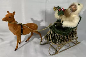 Byers Choice Carolers 2000 ~ Papá Noel con trineo dorado y reno ~ retirado - Imagen 1 de 17