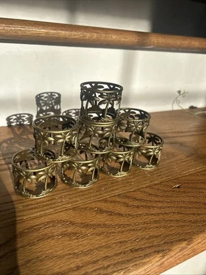 Tommy Bahama Palma Metallo ANELLI TOVAGLIOLO Decorazione Tropicale Set di 8 - Immagine 1 di 3