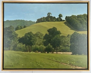 "Pintura en lienzo impresionista Jim Hopper Rolling Green Fields Ohio 15x19""" - Imagen 1 de 12