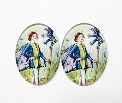 8 Vintage Multi-Colored 25x18mm  Fairy Holding Floral Glass Cameos Cabochon Cute - Image 1 of 4