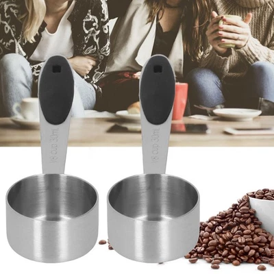 Cuchara medidora de café de acero inoxidable de 2 piezas 1/8 taza cuchara medidora de 30 ml Foto 1 de 4