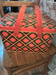 Vintage Red Plaid Picnic Basket Bread Box Storage Tin 1950’s MCM - Picture 1 of 1