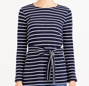 NEW J.Crew Striped Belted Sweat Shirt Navy Ivory Long Sleeve Medium Orig: $59 - Picture 1 of 6