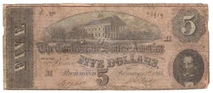$5 1864 T-69 CSA Confederate States of America - Picture 1 of 2