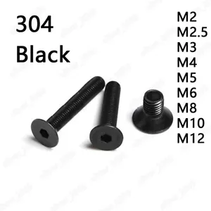 Black 304 Stainless Steel Hex Socket Countersunk Head Screws M2 M3 M4 M5 M6-M12 - Picture 1 of 5
