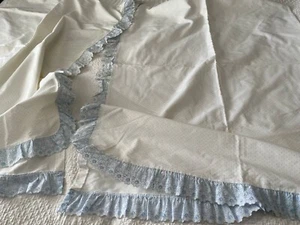 Vintage Dorma 100% Cotton Blue Pin Dot Blue Ruffled Curtains 61" W x 50" L - Picture 1 of 6
