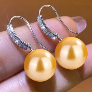 Suberb Pair of 10-11mm Natural South Sea Genuine Gold Round Pearl Earring 0369 - Imagen 1 de 1