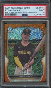 PSA 9 2023 1st BOWMAN CHROME PROSPECTS ORANGE SHIMMER #BCP171 ETHAN SALAS RC/25 - Picture 1 of 2