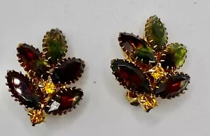 Vintage Givre Glass EARRINGS Autumnal Colored Glass Stones 1 1/4" - Picture 1 of 5