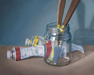 DANFORTH Artist Supplies, 8x10 still li realistic original oil painting - Picture 1 of 3
