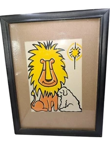 Arte Cristiano León y Cordero Amarillo Naranja Retro Años 70 8.75" x 6.75" - Imagen 1 de 4