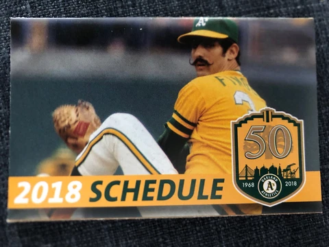 Oakland A's 2018 Pocket Schedule Rollie Fingers Card Athletics Lakeport AM1270 Cover