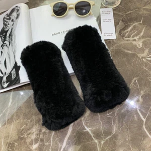 Women Girl Real Rex Rabbit Fur Gloves Mittens Fingerless Wrist Warmer Elastic - Picture 1 of 21