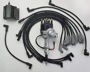 FORD 289 302 SMALL CAP HEI DISTRIBUTOR + 8.5mm BLACK SPARK PLUG WIRES + 50K COIL - Picture 1 of 2
