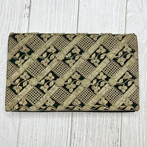 Vintage Black Velvet Embroidered Evening Bag Clutch India Silver And Gold Thread - Picture 1 of 12