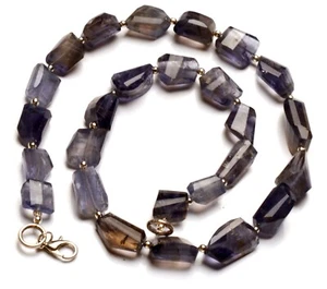 Natural Iolite Gemstone 10 to 16 mm Size Faceted Nugget Shape Beads 16" Necklace - Picture 1 of 5