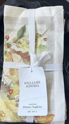 NUOVO Williams Sonoma set di 4 tovaglioli di lino autunno castagna Ringraziamento nuovi con etichette - Immagine 1 di 3