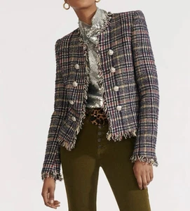 Giacca blazer VERONICA BARBA Dickey JERRY cropped blu navy marrone rosa TWEED donna 10 - Foto 1 di 10