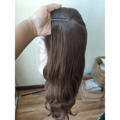 Peluca de fiesta cosplay marrón oscuro larga ondulada natural sintético cabello en capas Foto 1 de 4