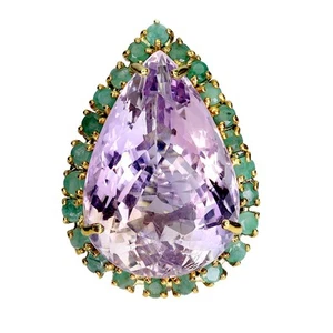 925 Sterling Silver Ring Pear Ametrine 57ct Emerald Handmade Gemstone Size 8 - Picture 1 of 14