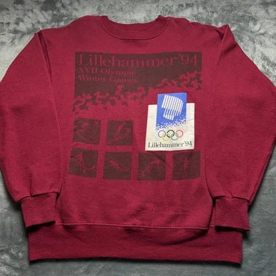 Sudadera De Colección 1994 Hanes Lillehammer Juegos Olímpicos de Invierno para Hombres Mediana Roja Foto 1 de 4