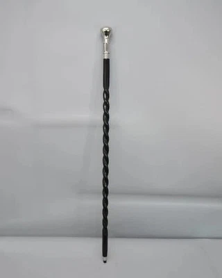 elegant walking stick, twisted cane, wood and metal, black and silver Designer - Image 1 of 4
