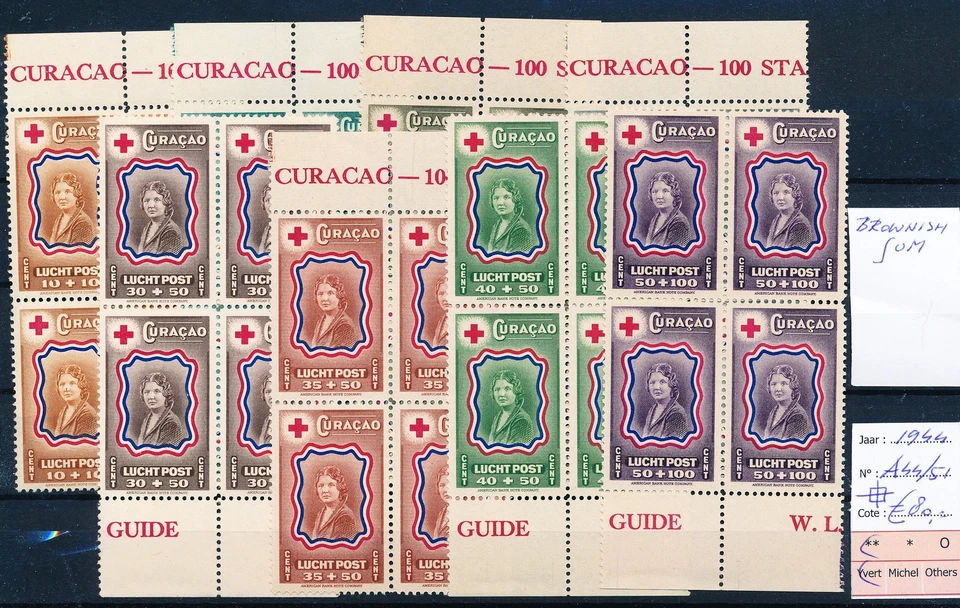 ML04373 Curacao 1944 red cross airmail stamps blocks of 4 MNH cv 80 EUR - Image 1 of 1