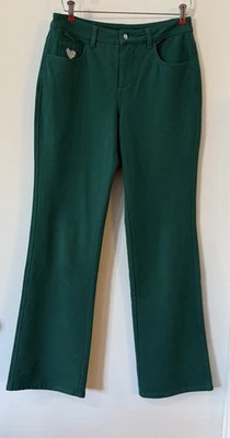 "Pantalones Dream Jeannes by Quacker Factory verdes elásticos estrás corazón cintura 30""" Foto 1 de 4