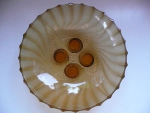 Belgium Art Deco Brown Frosted Glass Fruit Bowl Swirls On Feet 1930s 28cm  - Picture 1 of 12