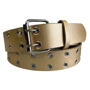 Men Women Unisex 2 Holes Row Grommet Bonded Leather Belt Removable Metal Buckle - Picture 1 of 9