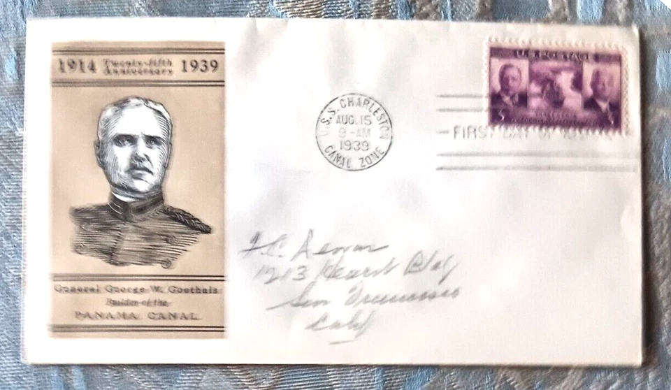 PANAMA CANAL  GENERAL GEORGE GOETHALS BUILDER HANDSOME CACHET FDC 1939 PENCIL - Image 1 of 1