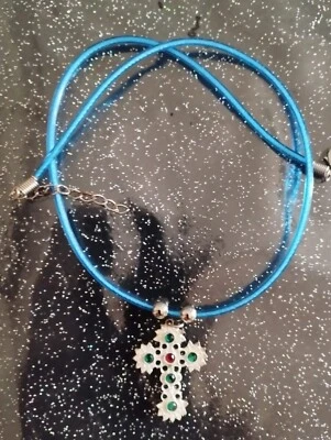 Collana girocollo caucciù con Croce Rosario in argento stile fiorentino - Immagine 1 di 2