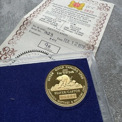 Johnson Matthey 1979 1 oz Inter Gold Canada LTEE .9999 1 oz - Beaver Castor Foto 1 de 3