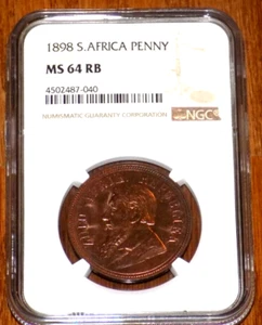 South Africa 1898 Penny MS64 RB NGC Boer War Era Kruger ZAR S. African UNC COIN - Picture 1 of 4