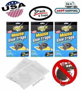 6 Traps Mouse Glue Adhesive Sheets Rodent Catcher Indoor Sticky Traps (3 Pack) - Picture 1 of 6