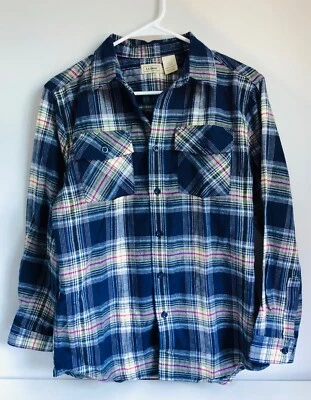 Auténtico L.L. nuevo con etiquetas Camisa con botones de franela a cuadros BEAN para niños en azul marino talla L 14-16 Foto 1 de 4