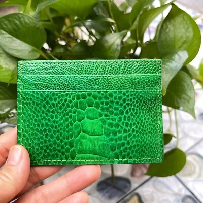 OSTRICH Leather SKIN Credit Card Holder DOUBLE SIDE Genuine OSTRICH Green - Image 1 of 4