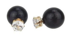 Ella Jonte Ohrringe schwarz gold Doppel Ohrstecker Perlen Perlenohrringe - Bild 1 von 1