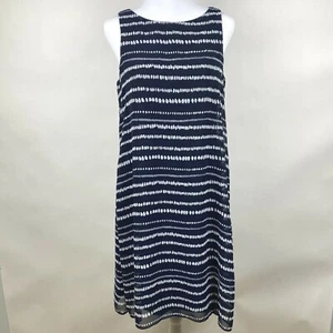 Lauren Ralph Lauren Women's 4 Navy Geometric Sheer Lined Shift Sleeveless Dress - Picture 1 of 12