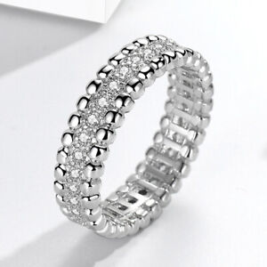 5.4mm full of Zircon CZ Band Women's White Gold Filled Engagement Ring Size 4-9