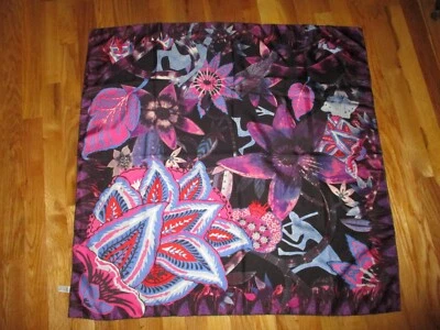 Bufanda cuadrada Christian Lacroix negra rosa púrpura azul floral 100 % seda 33" Foto 1 de 4