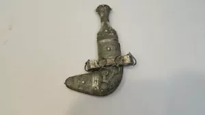 Antique Arabic Filigree Omani Khanjar Dagger Jambiya Silver In Leather Sheath - Picture 1 of 23