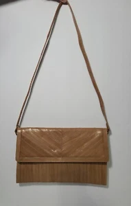 Vtg Carmel Tan Eel Skin Convertible Purse Clutch Shoulder Bag Envelope 12”W - Picture 1 of 12