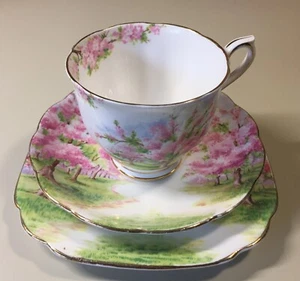 Vintage Royal Albert Blossom Time 3 Stück Fuß Tasse Untertasse Brotteller - Bild 1 von 12