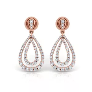 1.70 Ct Lab Grown CVD Round Diamond Dangle Earrings 18k Rose Gold Easter Gift - Picture 1 of 6
