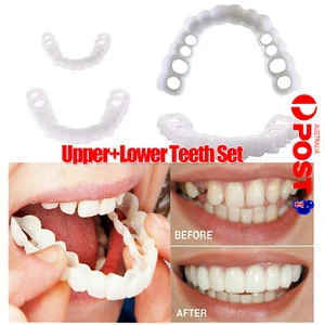 Snap On Bottom /Upper Lower False Teeth Dental Veneers Dentures Fake Tooth Smile - Picture 1 of 10