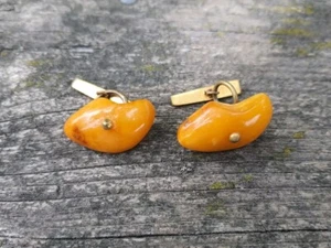 NATURAL OLD ANTIQUE EGG YOLK BALTIC AMBER CUFFLINKS 8g - Picture 1 of 10