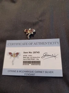 BEAUTIFUL, DRAGONFLY, CITRINE & MOZAMBIQUE GARNET SILVER PENDANT . GEMS TV - Picture 1 of 2