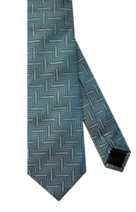 MARAVILLOSA CORBATA PARA CABALLERO | Corbata clásica de seda con patrón de rayas Chevron verde azulado suave para hombre - Imagen 1 de 3