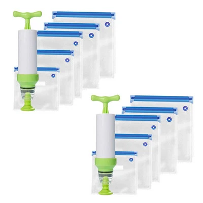 Paquete de 10 bolsas de vacío reutilizables - Incluye bomba, ideal para almacenamiento de alimentos y sous vide Foto 1 de 4